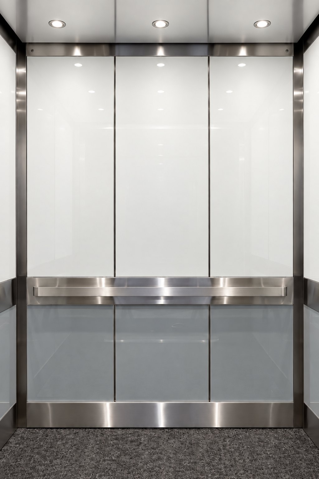 Elevator cab with glass panels