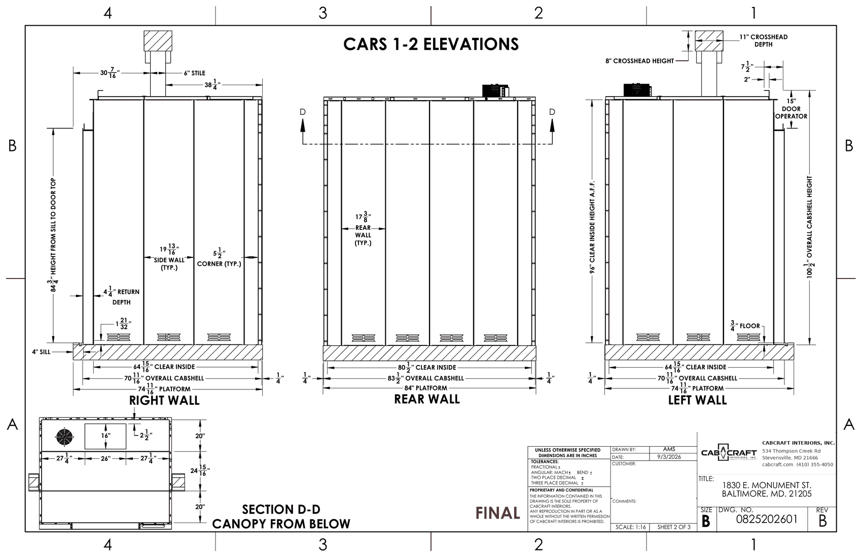 Sheet 2 — wall elevations and canopy from below