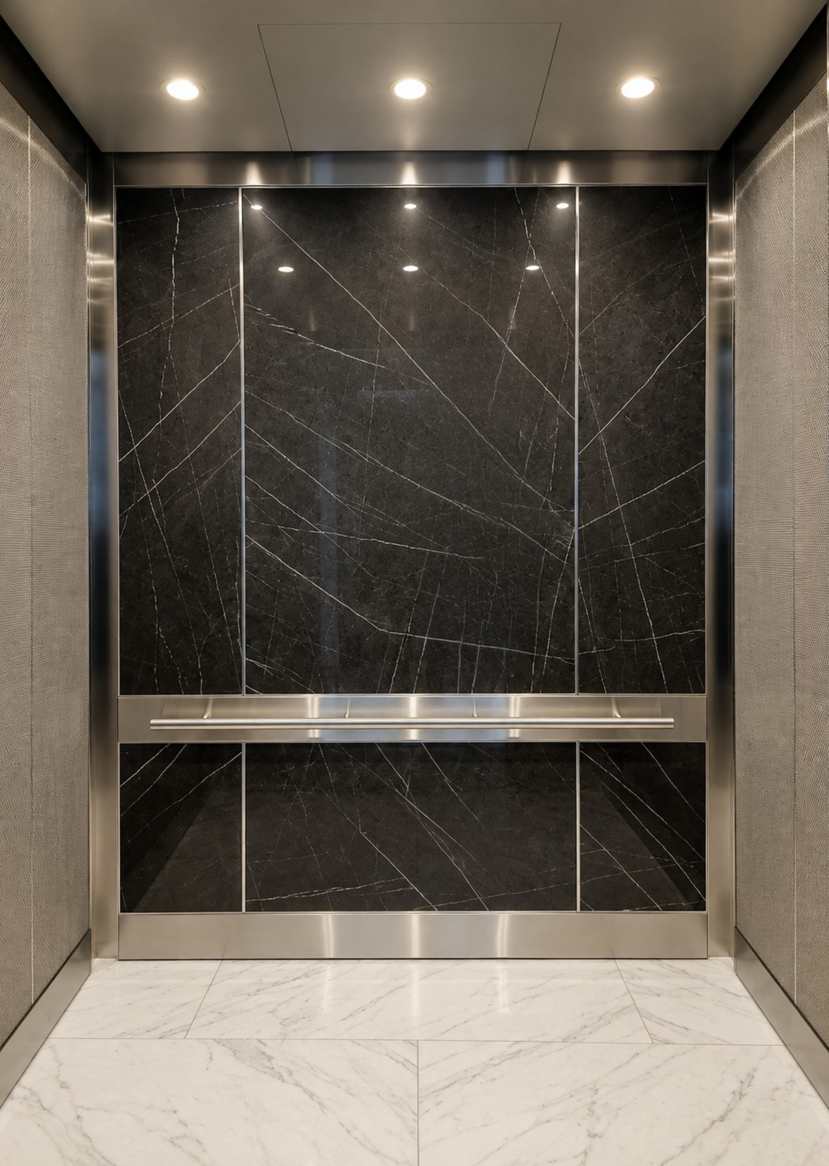 Elevator cab with natural stone panels